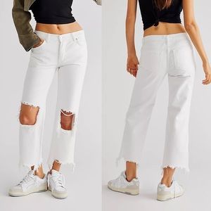NWT Free People White Maggie Mid-Rise Straight-Leg Jeans